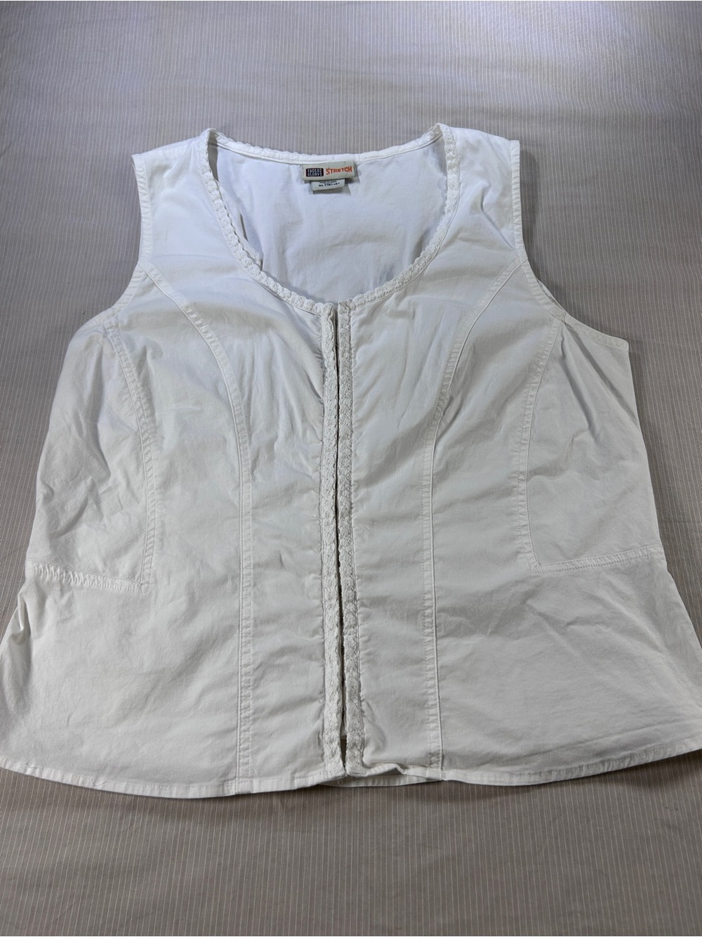 White Sleeveless Cotton Corset Front Princess Seamed Cottagecore Top